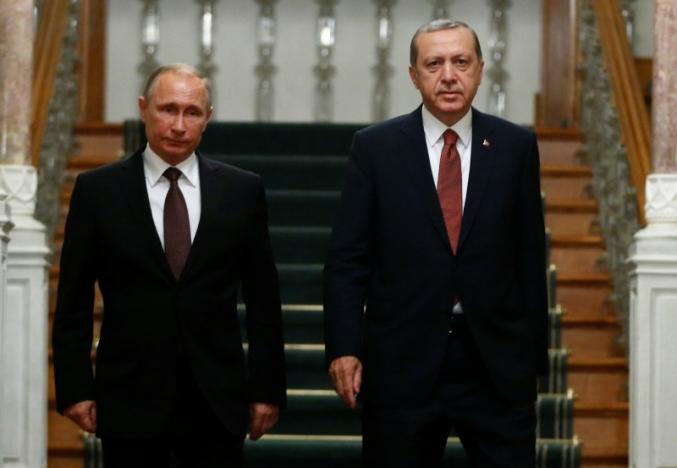 Russian President Putin and his Turkish counterpart Erdogan arrive for a news conference following their meeting in Istanbul Russian President Putin and his Turkish counterpart Erdogan