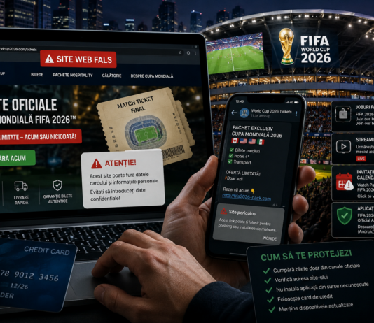 Cupa Mondială FIFA 2026 devine teren de vânătoare pentru hackeri: mii de site-uri false, escrocherii cu bilete, joburi fictive și platforme de streaming care pot goli conturile fanilor escrocheriile Cupa Mondială FIFA 2026 și atacurile cibernetice care vizează fanii fotbalului