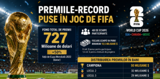 727 de milioane de dolari pentru un singur turneu: FIFA transformă Cupa Mondială 2026 în cea mai profitabilă competiție din istorie, iar campioana poate încasa peste 50 de milioane de dolari premiile Cupa Mondială 2026 și fondul record de 727 de milioane de dolari pus în joc de FIFA