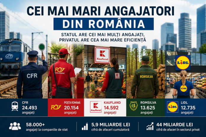 Cei mai mari angajatori din România: CFR, Poșta Română și retail, reprezintă principalele companii după numărul de salariați.